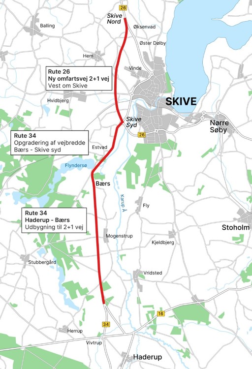Kort der viser linjeføringen